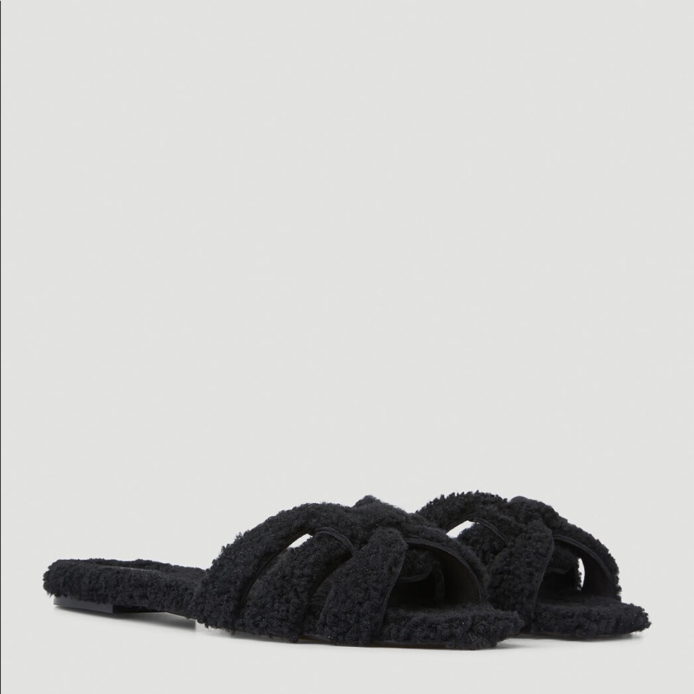 Saint Laurent Tribute Shearling Flat Slippers